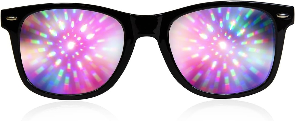 GloFX Black Frame Halo Diffraction Glasses - Laser Edled for Halo Light Effects, Durable & Flexible for Raves & Afravals