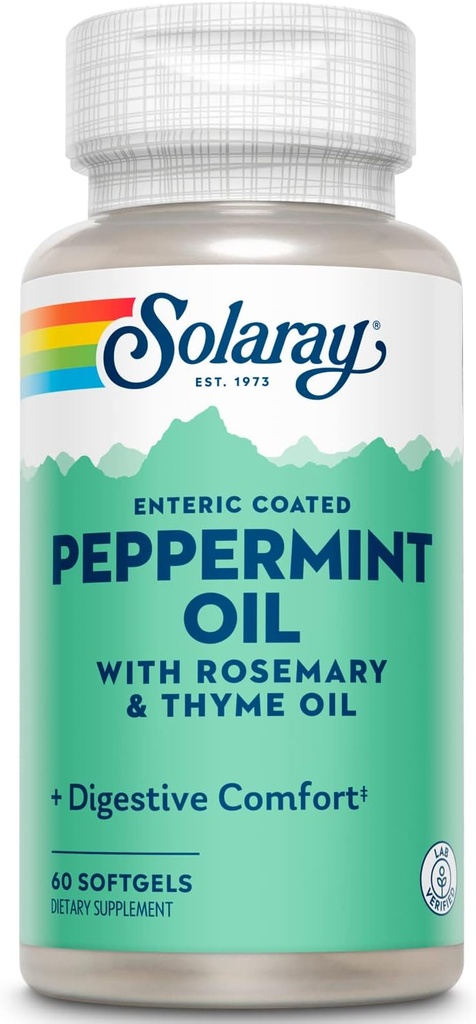 Solaray Peppermint Oil Enteric Coated w/Rosemary & Thyme Oil TEN Healthy, Soothing Digestion Support ← 60 Softgels