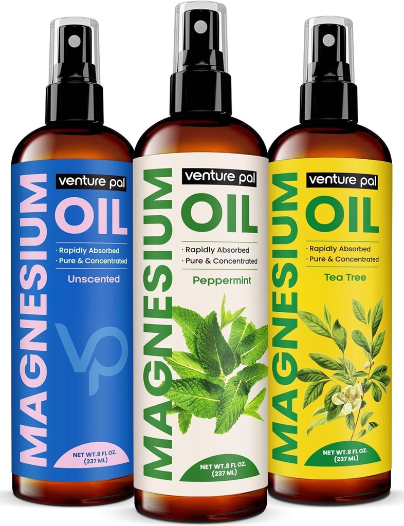 הון סיכון 100% שמן מגנזיום טהור Spray with Peppermint, קיצור מהיר, פחות Sting, Ultra-Soothing for Sleep & השרירים להירגע, 7 מינרלים (Big 8 oz)