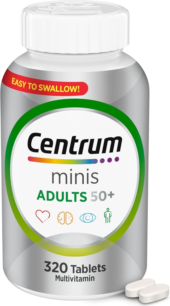 Centrum Minis Silver Multivitamin Tablet for adderns 50 Plus, 多minaral Supplement, 维生素D3, B-维生素, Gluten Free, 非GMO 成份,支持老年人的记忆和认知 - 320 Ct