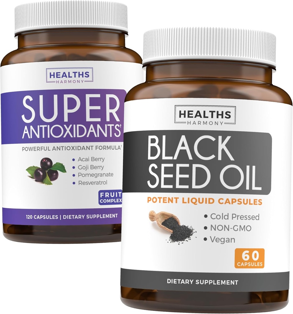 Antioxids i Olie Negre Seid (1-MonthProvisiony) Super Antioxint suplementari amb Acai Berry, Goji Berry, Pomeute i Transsaratrol (12sules) & Olier (NonGO i Vegan) 60 Capules