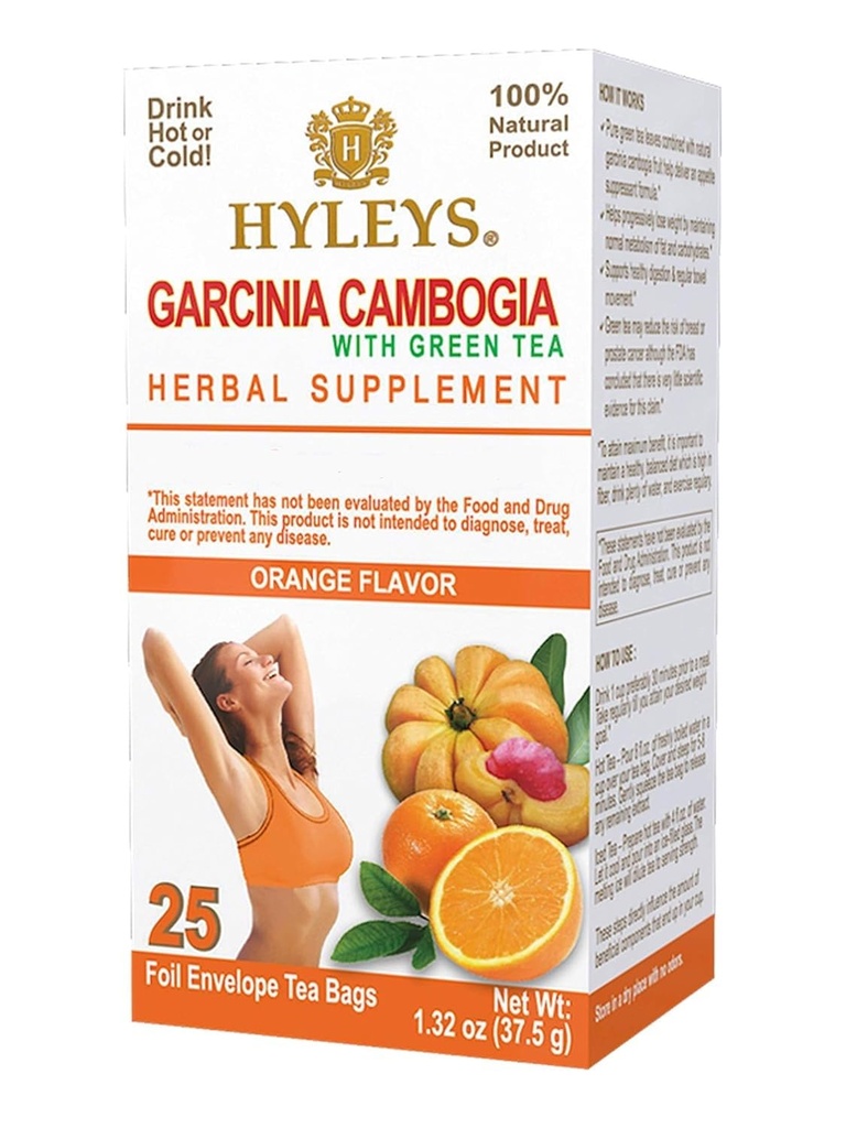 HYLEYS chá Garcinia Cambogia chá verde com sabor laranja - 25 sacos de chá