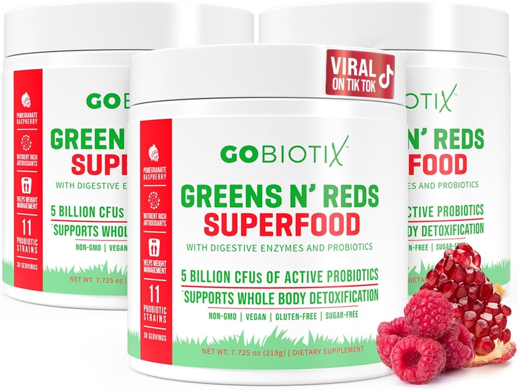 GoBOOTIX Super Greens and Reds Recember - Red and Green Super Food - Protoplement - Digestive Enzymes and Bat Root Foots - Original Foods Supplement (Pom Rapball, 3 แพคเกจ)