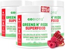 GOBIOTIX Super Greens and Reds Powder - Punainen ja vihreä Superfood - Probiootti Supplement - Ruoansulatuskanavan Entsyymit ja juurikkaan jauhe - Organic Whole Foods Ravintolisä (Pom Raspberry, 3 Pack)