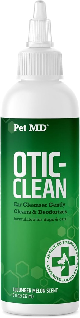 Pet MD Otic Clean Dog Ear Cleaner para gatos e cans - Efectivo contra infeccións causadas por infeccións, gravado e control Odor de oído - 8 oz (Melón de outono)