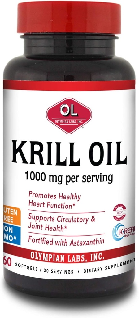 Olümpialaborid Antarktika krillõli, 1000 mg kapslid astaksantiiniga, Omega-3, EPA, DHA, Immuun, liigese ja aju tugi, 60 Softgels