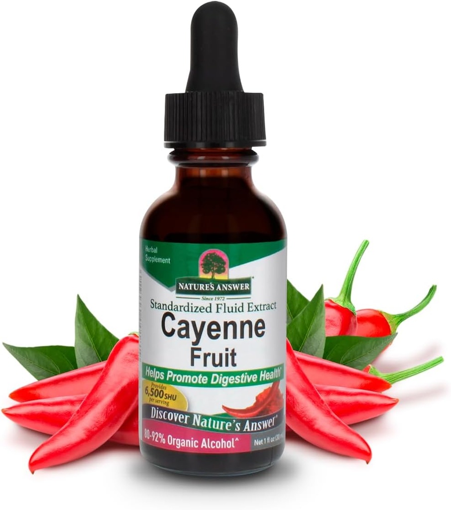 Nature's Answer Cayenne Fruit Extract | Aitab edendada seedetrakti tervist | Orgaanilise alkoholiga valmistatud kõrge potentsi | Vegan, gluteenivaba, mitte-GMO & Kosher sertifitseeritud 1oz