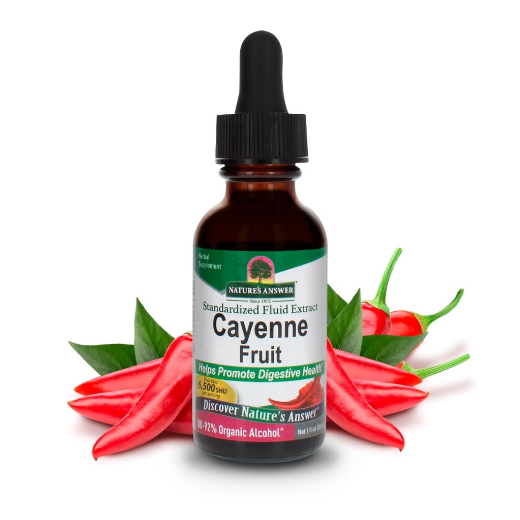 Nature's Answer Cayenne Fruit Extract | Helps Promote Digestive Health | High Potency Made with Organic Alcohol | Vegan, Gluten-Free, Non-GMO & Kosher Certified 1oz