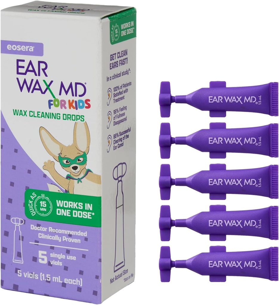 eosera® Ear Wax MD® pentru copii - Ceară de curăţare ureche picături, 5pk flacoane 