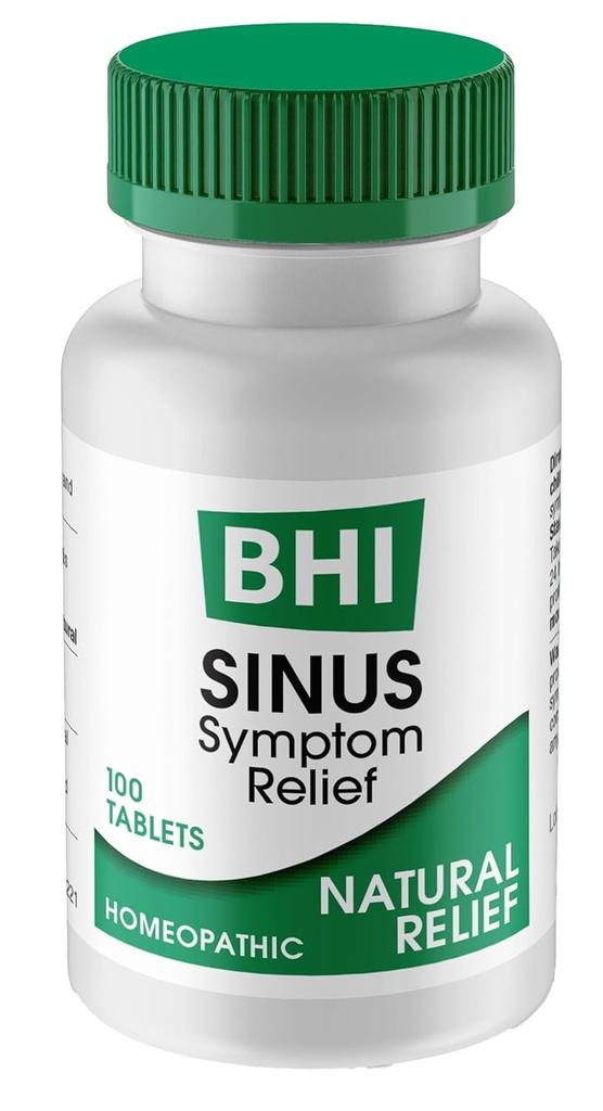 BHI Sinus Natural Congestion Relief 7 alvo Ingredientes Ativos homeopáticos ajudar a aliviar sintomas de frio nasal, dor, pressão e dor de cabeça apoio extra de força para mulheres e homens - 100 Comprimidos