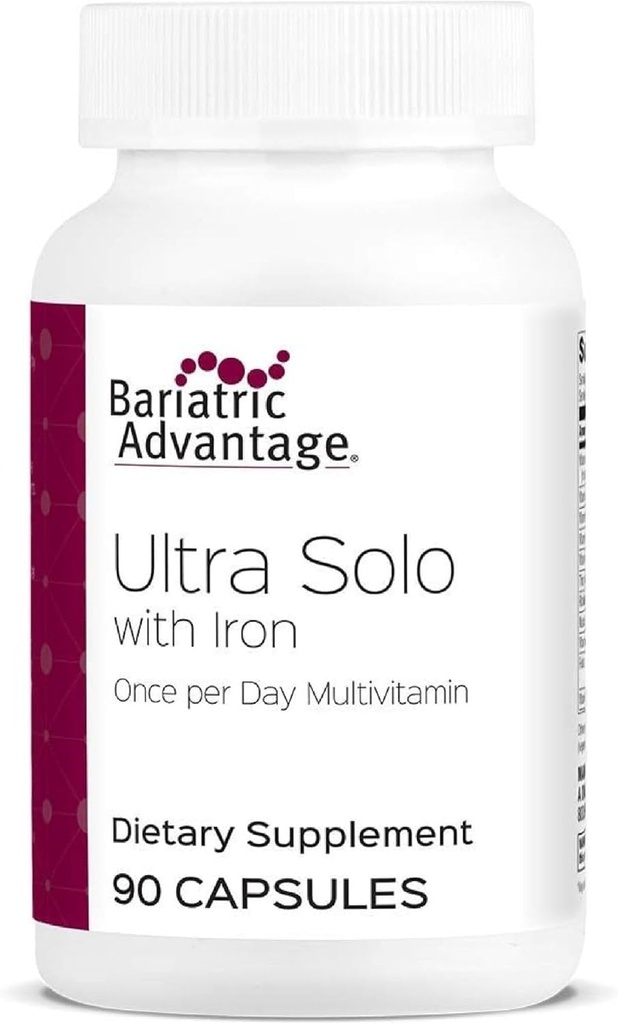 Avantage bariatrique Ultra Solo avec fer - Multivitamine quotidienne une fois par jour - pour les patients bariatriques - avec Thiamine, vitamine A et plus - Sans gluten - 90 capsules