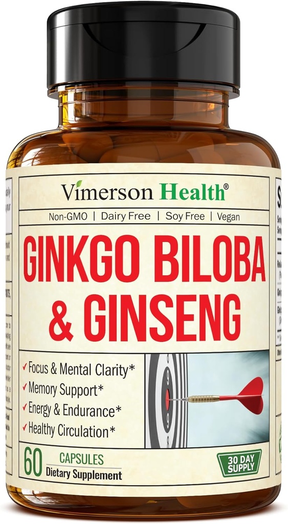 Asya BTC ve Ginkgo Biloba Supplements – Panax Ginsengi 700 mg + Ginko Biloba 720 mg – Nootropic Brain Supplement for Memory, Focus & Sustained Energy – 60 Easy-to-Swallow Capsules