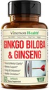 Asiatisk Ginseng og Ginkgo Biloba Kosttilskudd - Panax Ginseng Extract 700mg + Ginko Biloba 720mg - Nootropisk Brain Supplement for minne, fokus og frigjørende energi - 60 Easy-to-Swallow Kapsler
