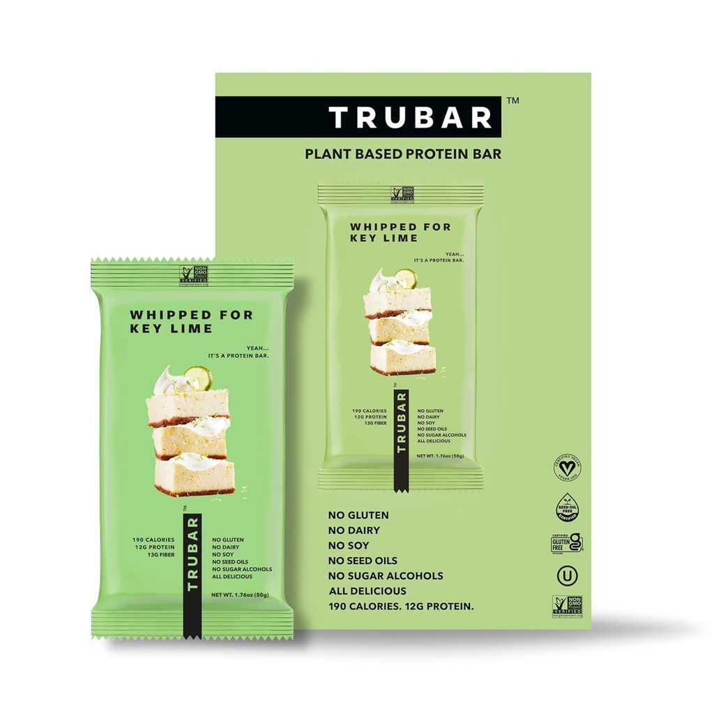 TRUBAR Vegan Protein Bar, Whipped pro Key Lime, Gluten Free, Plant based, High Fiber, Dairy Free, Nízký tuk, Non GMO, No Cukr Alkoholy, 12G Lean Protein, 13G Fiber, Zdravé Snack Bary, 12 CT