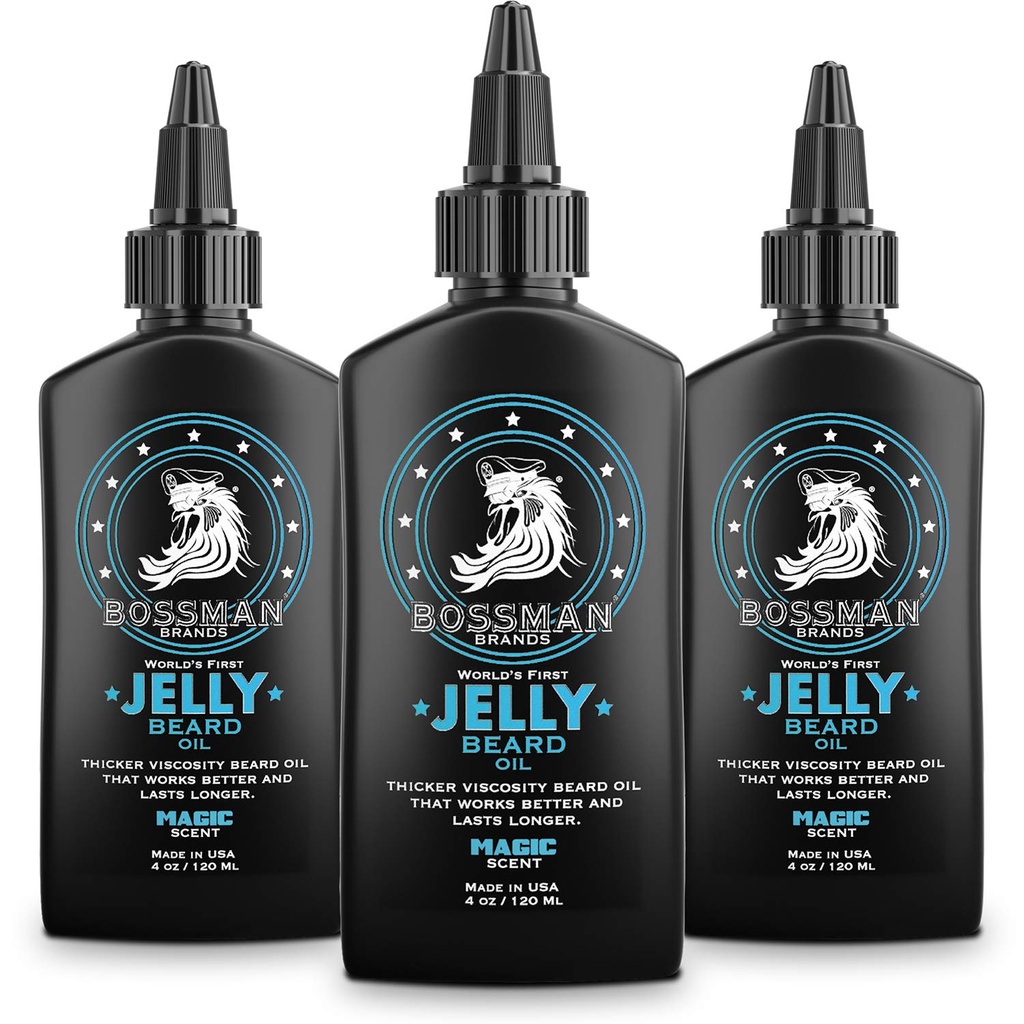 Bossman Jelly Beard Oil for Men - 3 Pack (12 oz in Total, Magic Scent) – Softens, Moisturizes & Conditions with Natural Ingredients