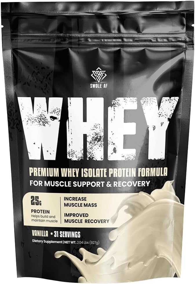 Swole AF Whey Isolate Protein Formula Powder 124. untuk dukungan Muscle & Recovery Supplemen Diet = 124; 25G Protein 31 Servis: 124; Vanilla