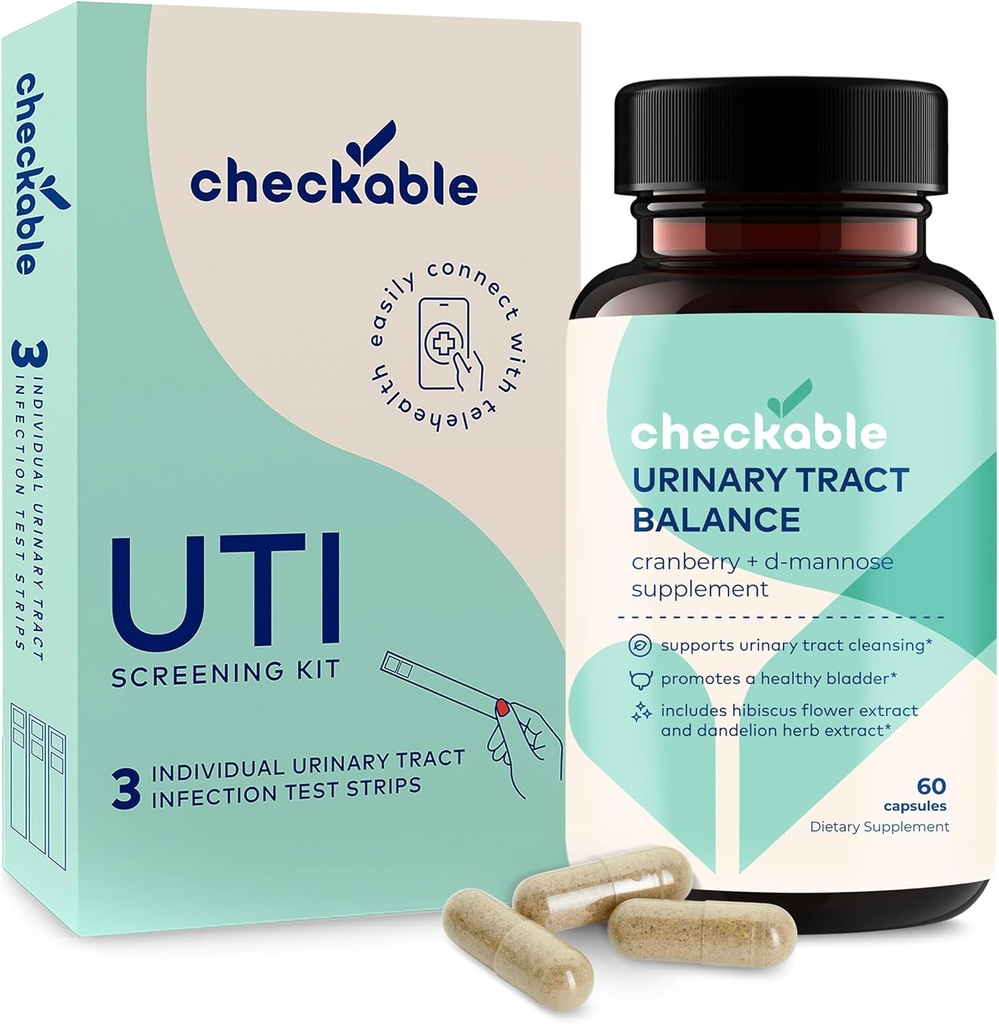 Checkable ® Nutriční Tract Screening Strips (3ct) a Checkable D- Mannose UTI doplňky (60ct) Combo Pack
