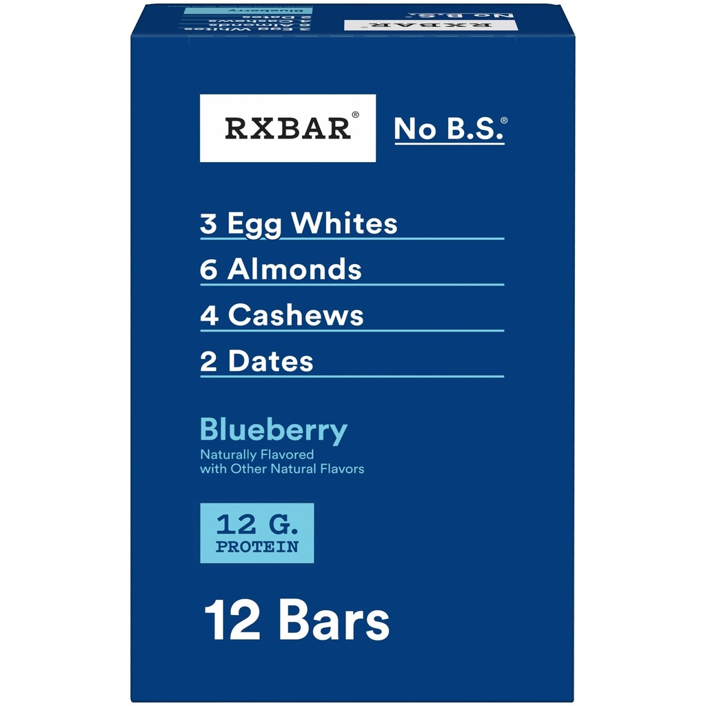 RXBAR Protein Bars, Protein Snack, Snack Bars, Blueberry, 22oz Box (12 Count)