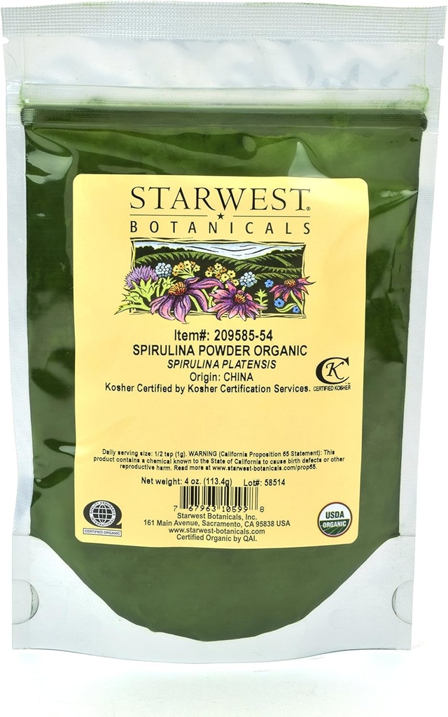 Starwest Botanicals Organic Spirulina milteliai, 4 Alyvos