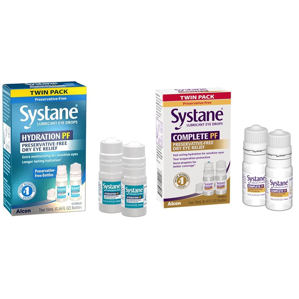 Systane Hydration Multi-Dose Preservative-Free Eye Drops Dry Eye Relief Twin Pack (2x10ml) & Complete PF Multi-Dose Preservative Free Dry Eye Drops 20ml(Pack of 2 – 10mL Bottles) (Packaging May Vary)