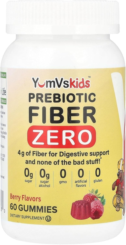 Prebiótico Fiber Zero Gummies para niños por YumVs Ø Keto Sugar Free Gummy Chews for Toddlers ←4g Fiber for Children Constipation Support ← Natural Kosher Halal Berry Chewable 70 Conde
