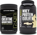 NutraBio Creatine Monohydrate, Unflavored, 300g and Whey Protein Isolate, Alpine Vanilla, Supplement Bundle - Muscle Energy, Lean Muscle Growth, Recovery, and Strength