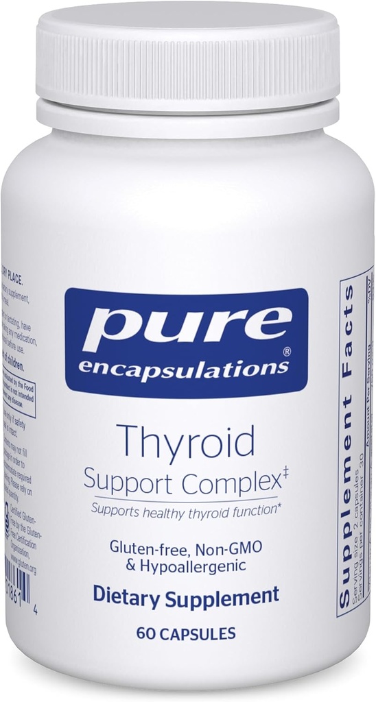 Complejo de soporte de tiroides puras encapsulaciones - Apoya la salud tiroidea* - Infusión antioxidante - con Ashwagandha & Iodine - No GMO & Vegetariano - 60 cápsulas