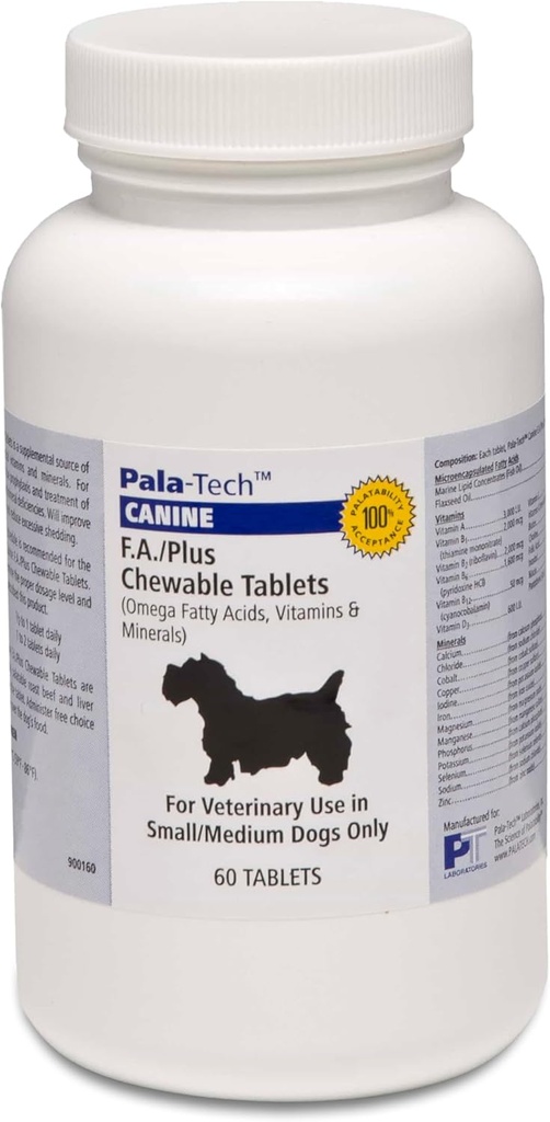Pala- Tech FA Plus Chew Tabs pro malé psy - podporuje pokožku, coat & alergie Relief - Dog Vitamíny a doplňky s Omega-3 & 6 mastné kyseliny - 60 Ct, Pečené hovězí flavor