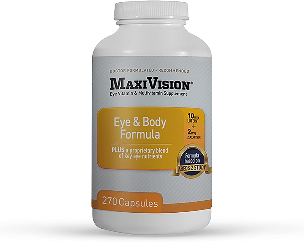 MaxiVision ® akių ir kūno formulė - Remiantis AREDS 2 tyrimas - 270 Akių vitaminų kapsulės - 1 butelis