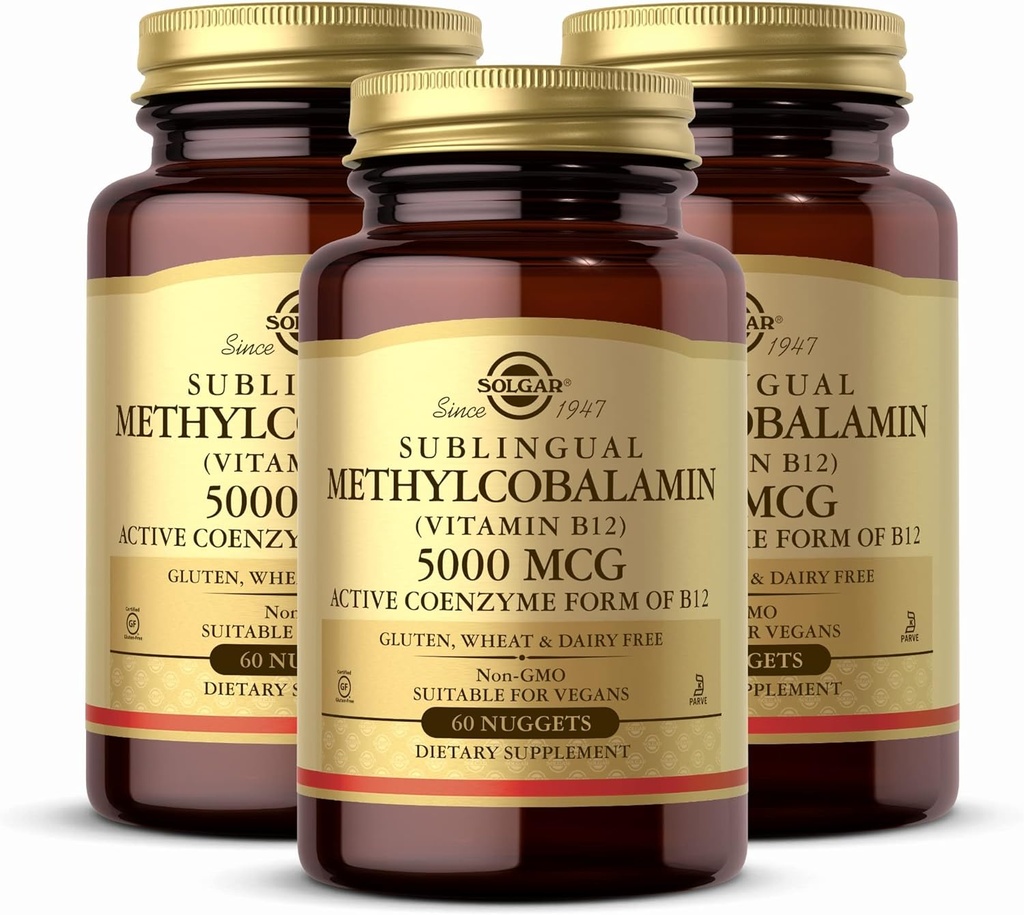 Solgar Methylcobalamin (Vitamin B12) 5000 mcg, 60 Nuggets (Paket 3) - Cherry Flavor - Pasokan Metabolisme Energi - Body- Siap, Aktif Bentuk - Non-GMO, Vegan, Gluten Free - 180 Total Servings