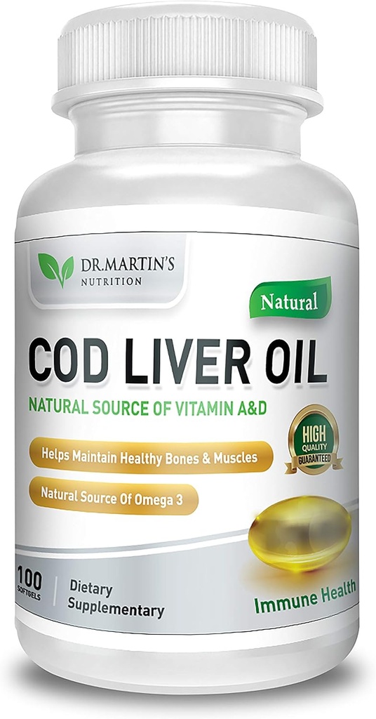Burpless COD Liver Oil TENIDO 100 Softgels ANTE Fuente natural de Omega 3 ácidos grasos EPA &amp; DHA ANTE Vitamina A &amp; D ANTE Apoyar Cerebro, Corazón, Ojo &amp; Salud Inmune Para articulaciones, Huesos &amp; Musculos Suplemento No AfterTaste