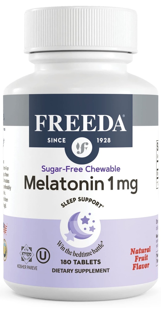 FREEDA Melatonin 1 mg Sugar-Free Chewable Tablets – Natural Fruit Flavor Sleep Aid for Adults and Kids Ages 3 and Up – Non-Habit Forming, Vegan, Gluten-Free, Kosher – Made in USA (180 Count)