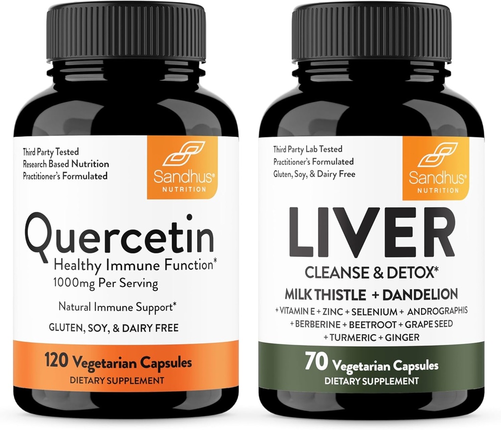 Sandhu's Quercetin 1000mg & Liver Cleanse & Detox כמוסות Immune, Liver Health Support and Detoxification