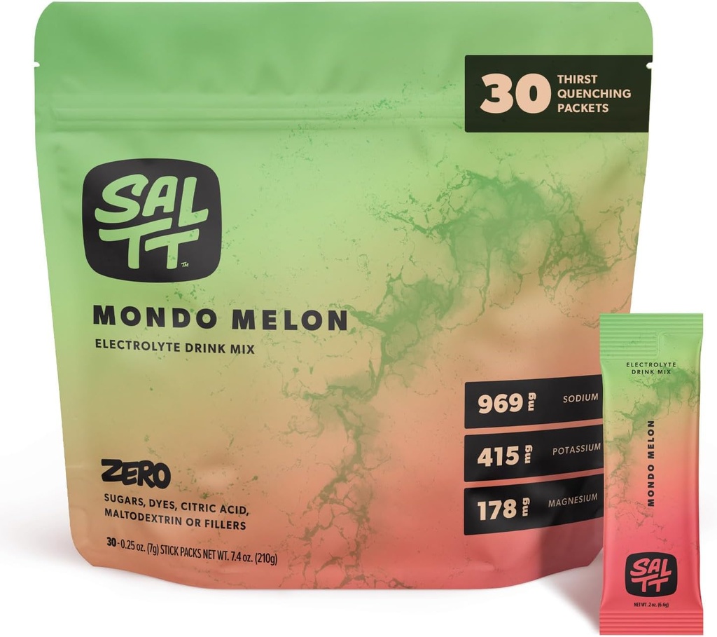 SALTT Electrolytes אבקת פלאדורד - Mondo Melon - 30 hydrotion Packets - Magnesium, Potassium, Sodium, Trace מינרליםs - Zero Sugar & Gluten Free - Travel Essentials