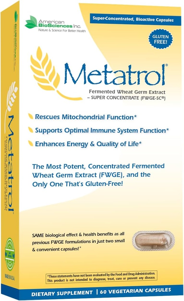 Amerika BioSciences Metatrrol Ferdited Wheat Germ Extract - Hamilune & Mitokondria Dukungan untuk Perbarui Vitalitas & Enhanced Energy - Gluten Bebas - 60 Vegetarian Capsules, 41mg