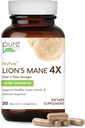 PURE ESSENCE LABS MyPure Lion's Mane 4X - Ultra Strength Hersenen Ondersteuning Supplement met 6:1 Warm water Extract & 10:1 Extract voor cognitieve gezondheid, focus, geheugen en geestelijke helderheid, 30 capsules