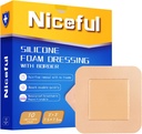Silicone Foam Dressing 3x3 in (7.5x7.5cm),High Absorbency Bed Sore Bandages Wound Care Dressing,Waterproof Silicone Bandages for Sensitive Skin Wound Care(10 Pcs)