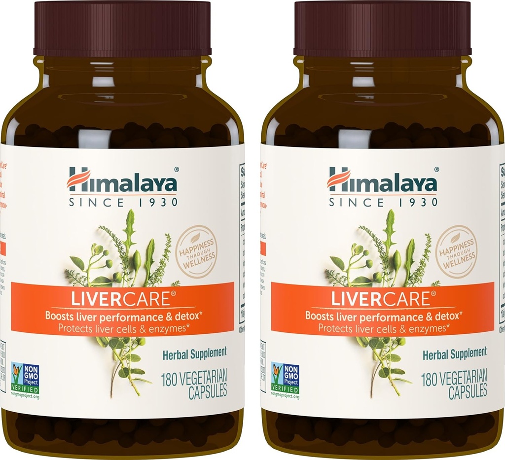 Himalaia LiverCare, 180 días de subministración - Apoio ao fígado de herba promovendo a eliminación de residuos, limpeza de fígado, detox e produción de bile - Vegan, non-GMO, libre de glute, 375 mg, 90 cápsulas (falta de 2)