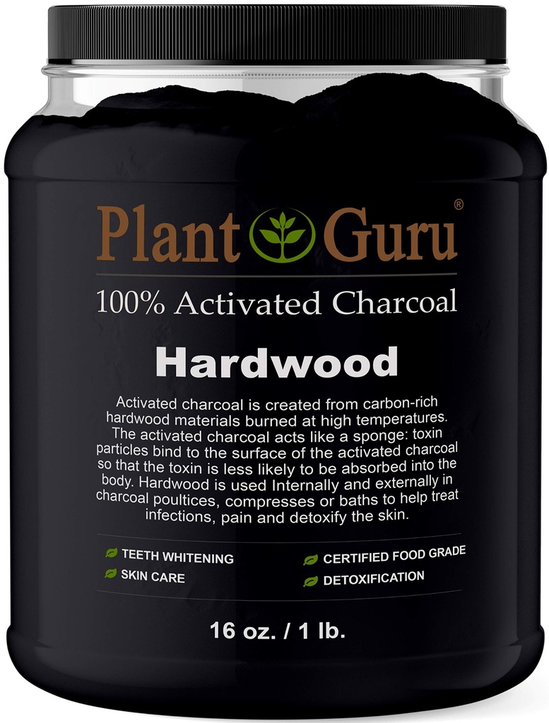Activated Charcoal Powder Bulk - 1 lb. Jar - Hardwood - Food Grade Kosher Non-GMO - Teeth Whitening, Facial Mask and Soap Making. Promotes Natural Detoxification and Helps Digestion
