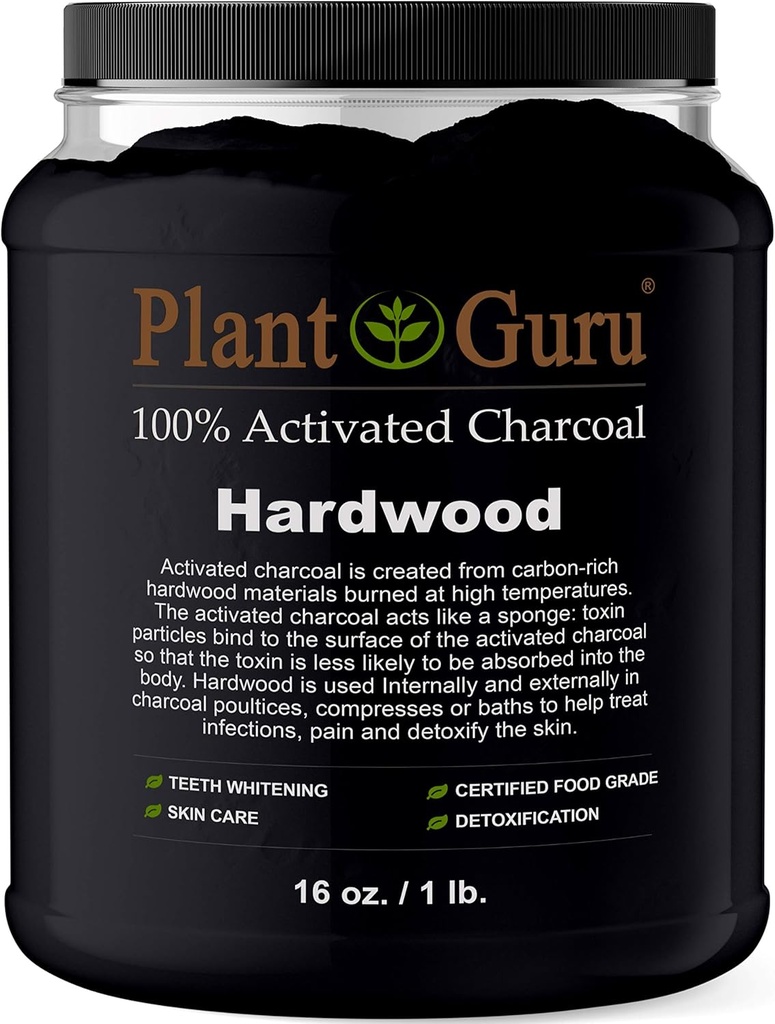 Geactiveerde Charcoal Powder Bulk - 1 lb. Jar - Hardhout - Food Grade Kosher Non-GMO - Tanden bleken, gezichtsmasker en zeep maken. Bevordert natuurlijke ontgifting en helpt spijsvertering