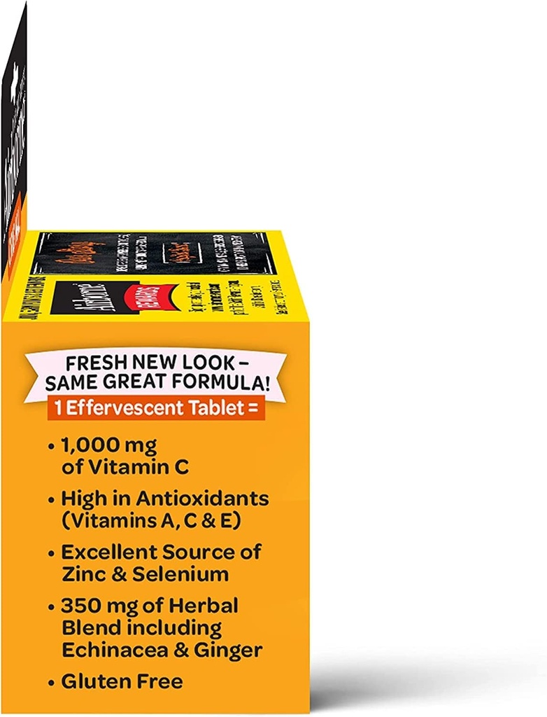 Airborne 1000mg Vitamina C com Zinco Comprimidos Efervescentes, Suplemento de Suporte Imune com Poderosos Antioxidantes Vitaminas A C & E - 10 Comprimidos de Bebida Fizzy, Zesty sabor laranja (Zesty Orange (Pack of 3))