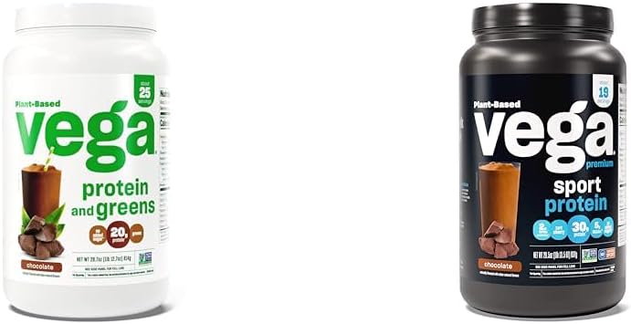 Proteína Vega e Verdes polvo, chocolate - proteína de base de plantas 20g + proteína de chocolate Premium Sport Protein Powder, Vegan, Non GMO, Gluten Free Plant Based