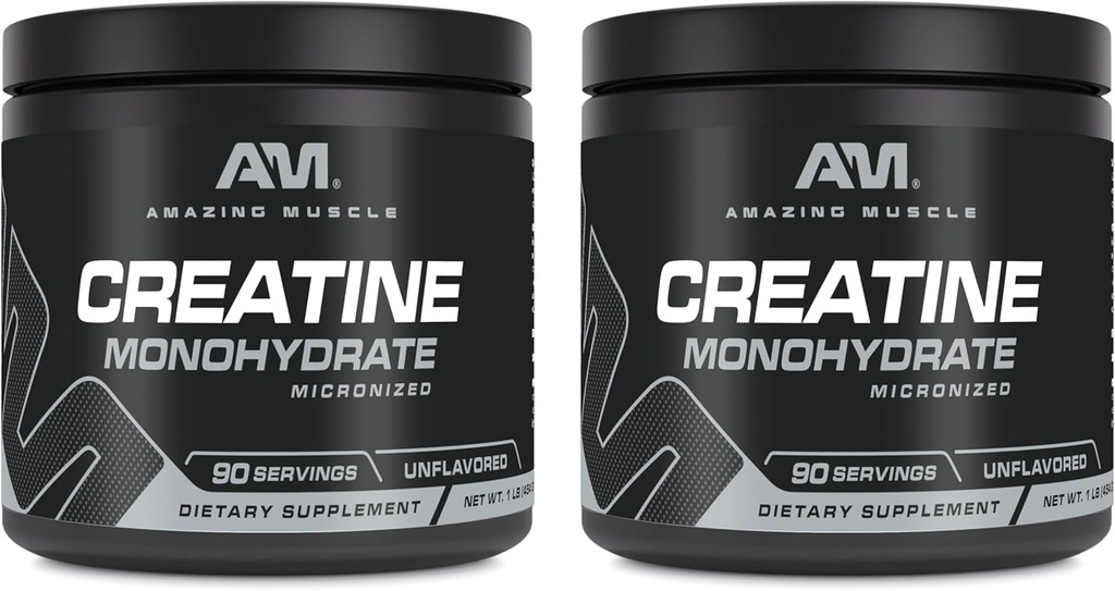 Amazing Muscle Micronized Creatine Monohidrat | 90 Xidmətlər / 5000 Mg / 1 Lb (454 Grams) | Ideal Pre & Post Workout Supplement / Unflavored (2 Paket, 1 Lb | Unflavored)