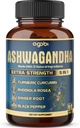 Ashwagandha Özü Kapsül - Böyük Strength - 5in1 Ginger, Turmeric, Rhodiola Rosea & Black Pepper - 3 Ay üçün 90 Kapsül - Strength, Spirit & Immune Support