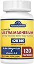 Suplemento complexo de magnesio con vitamina B6, 2 Mes de subministración de 420mg 5-in-1 óxido de magnesio, Taurate, Malato, citrato, Glycinato Max Absorción Suplemento de magnesio para Calm, Sono e Cangrexos de perna