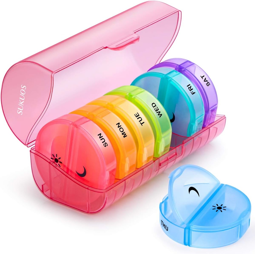 Sukuos Velké týdenní Pill Organizátor 2 krát denně, Denní Pill Box 7 Day Easy to Open with Double Protection, AM PM Pill Case for Medicine / Vitamin / Rybí olej / doplňky (červená)