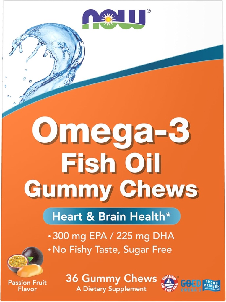 Now Supplements, Omega-3 Fish Oil Gummy Chews, Orange Passion Fruit Flavor, 36 Gummy Chews
