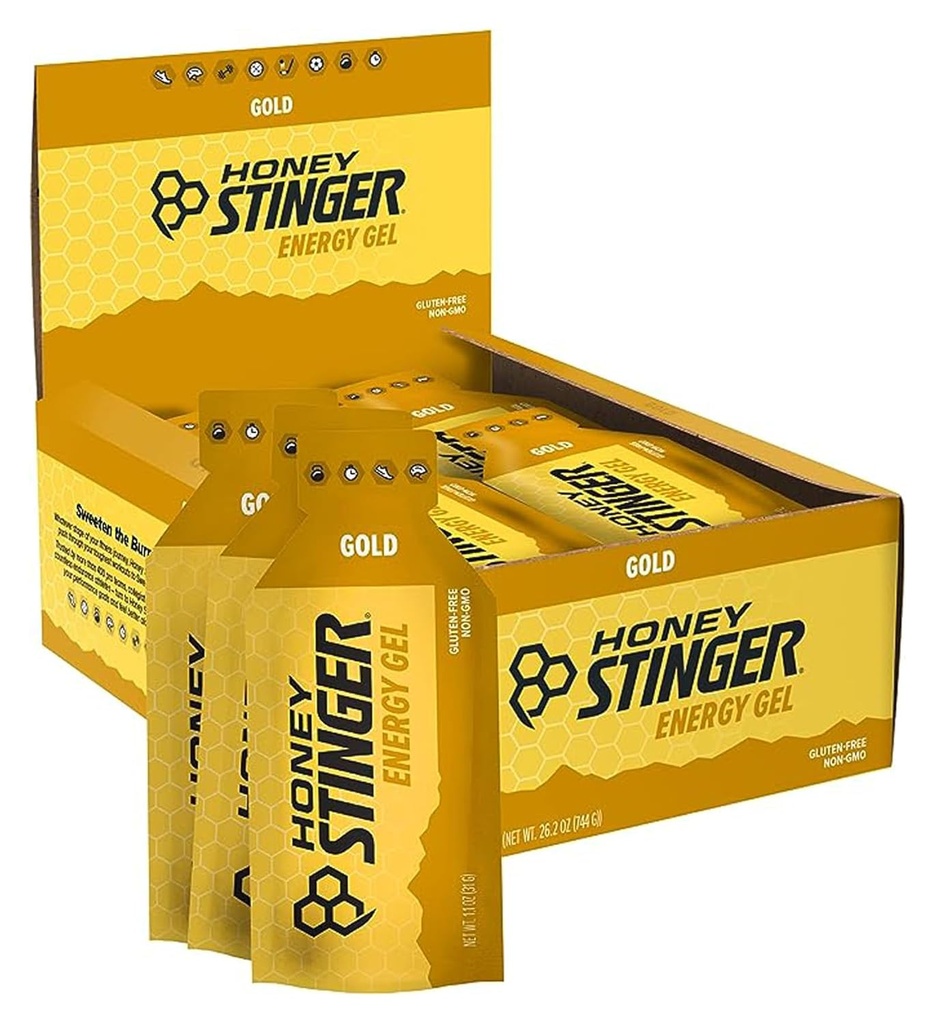 Honning Stinger Gold Energy Gel, Glutenfri og koffeinfri, for øvelse, løping og ytelse, Sport Ernæring for hjemme og gym, Pre og midt trening, 24 Pack, 26.4 Ounce