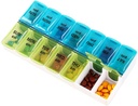 Ukelig Pill Organizer Dispenser, 2 ganger om dagen, One-Side Open Pill Box 7 dagers medisin planlegger for enkel fylling, AM Pill tilfelle for vitaminer, medisinering, kosttilskudd, fiskeoljer, blå + grønn