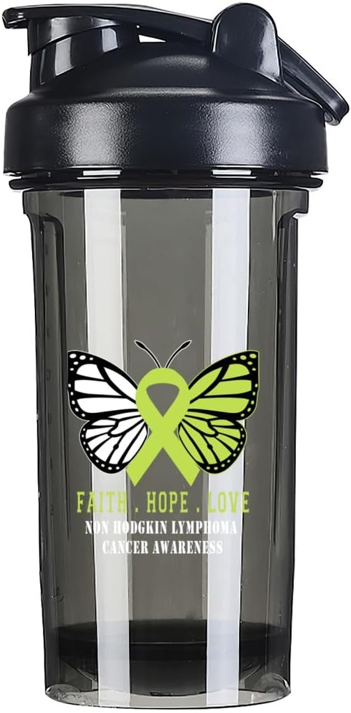 Butterfly Non Hodgkin lymphoma Cancer Awareness 18 Ounce Shaker Bottle Drink Mixer Leak-proof Pre Workout Protein Shakes Meal Replacement Shakes Bottles 500ML/18 Oz Black&-3&-3